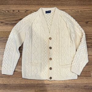 Lord & Taylor Vintage Cream Cable-Knit Wool Cardigan